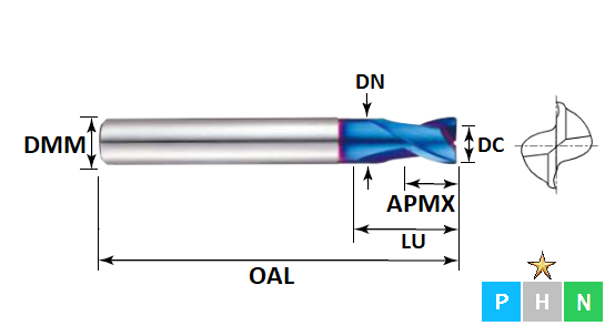 16.0mm 2 Flute Extended Neck Pulsar Blue Carbide Slot Drill